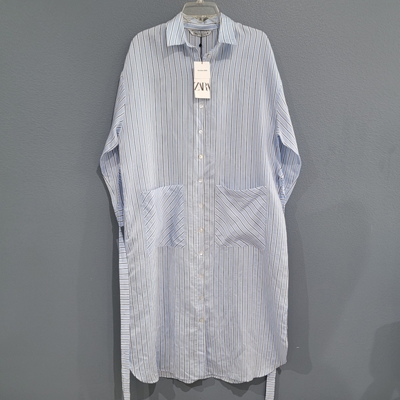 Zara The Delia Dress oversized striped midi shirt dress XS - Picture 2 of 5